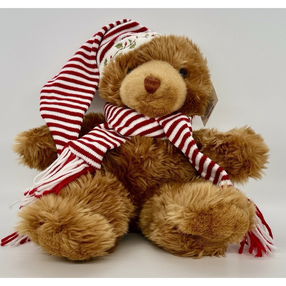 NWT Michaels Warm Holidays Christmas Teddy Bear Plush Red White Hat Scarf